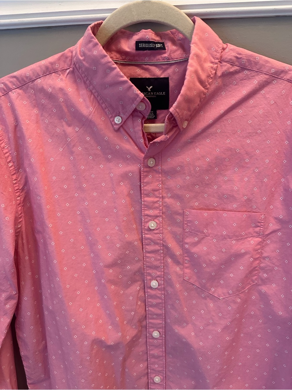 American Eagle Outfitters Seriously Soft Pink Long Sleeve Button Down